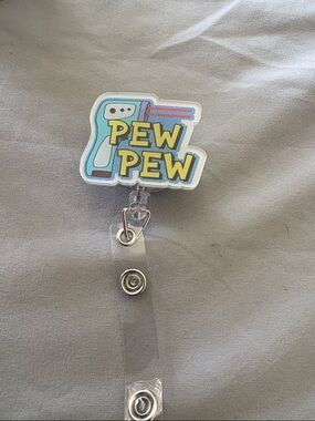 Pew Pew Badge Reel - Blue and Yellow Plastic ID Holder